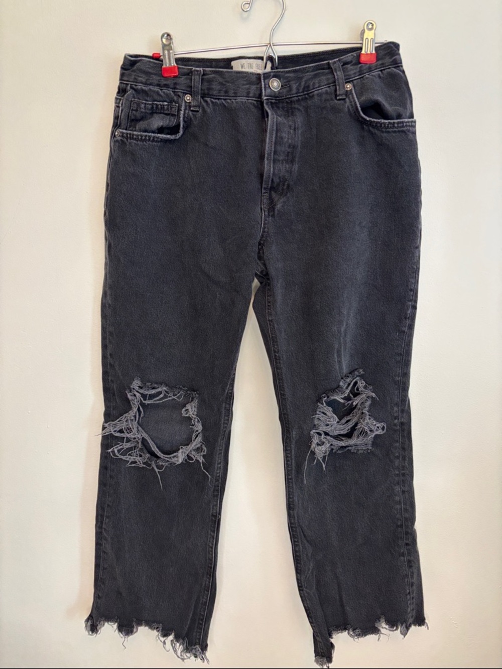 Free People We The Free Maggie Mid Rise Straight Leg Jeans Black Distressed Size